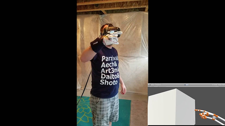 A VR headset and glove prototype shown alongside a virtual hand