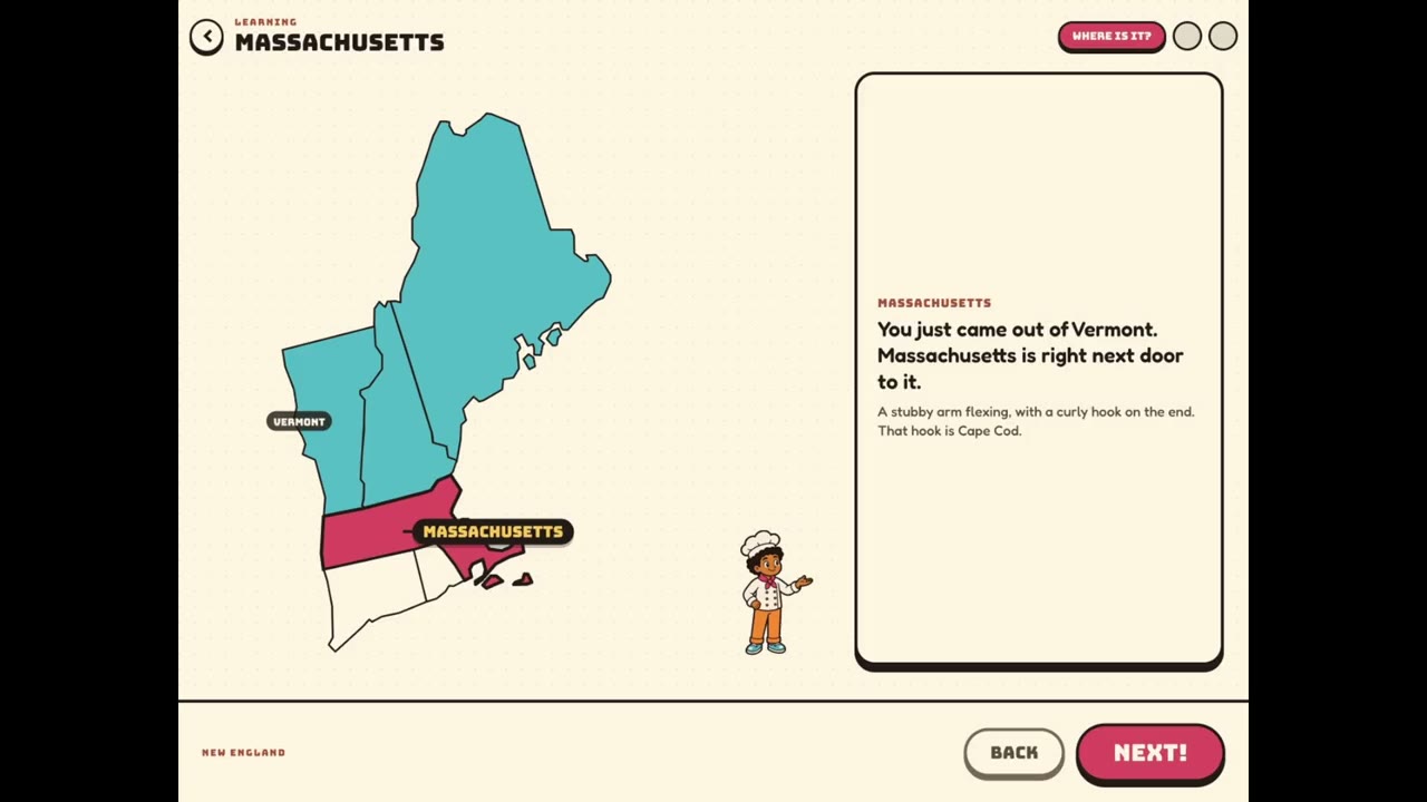 The Massachusetts geography activity in States of Cooking