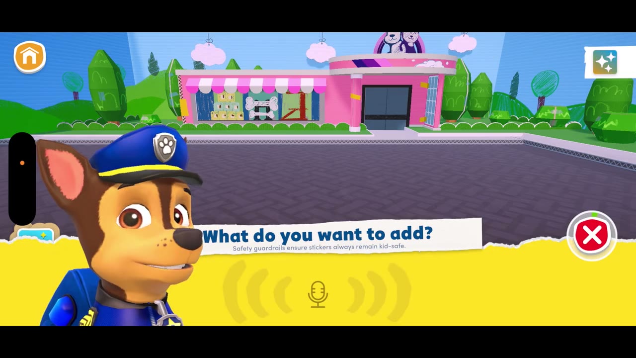 Chase asks what a child wants to create in PAW Patrol Story Maker