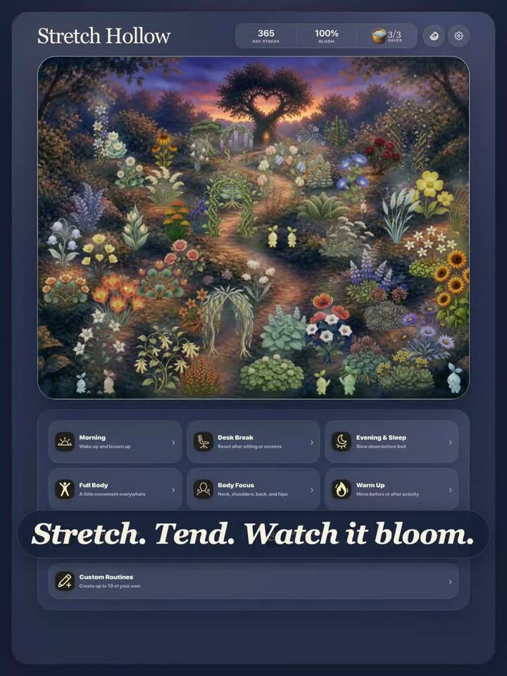 The flourishing garden and daily stretching routines in Stretch Hollow